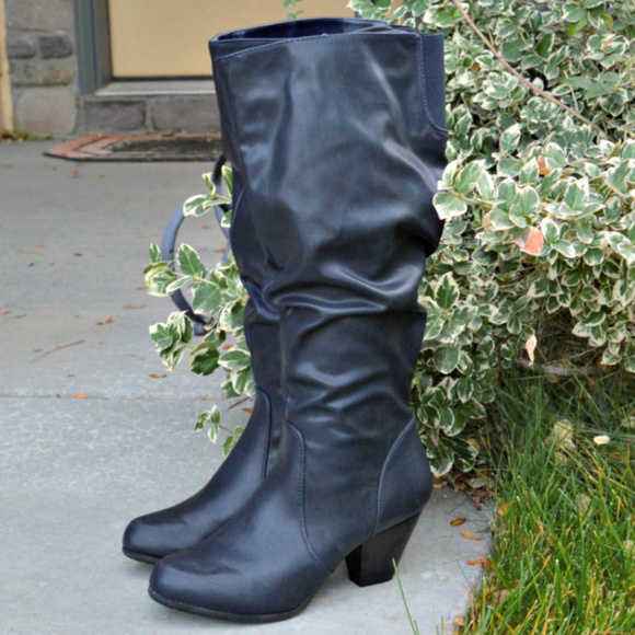 navy slouch boots